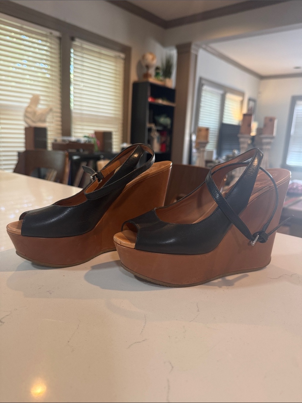 Marc by Marc Jacob’s Black Leather Platform Wedge Sandals